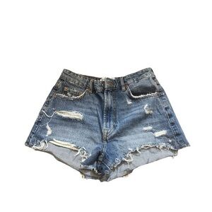 Zara High Waisted Distressed Denim Shorts